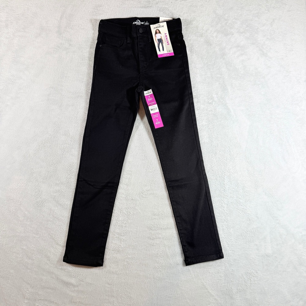 Jordache Girls High Rise Skinny Jeans 7 Slim Black Adjustable Waist Stretch NWT